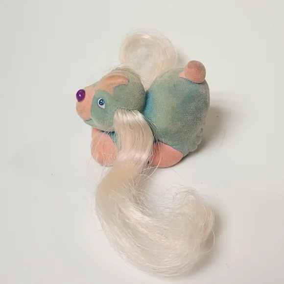 G1Funtime Spaniel mommy dog my little pony Lil Litters fuzzy aqua & pink 90s